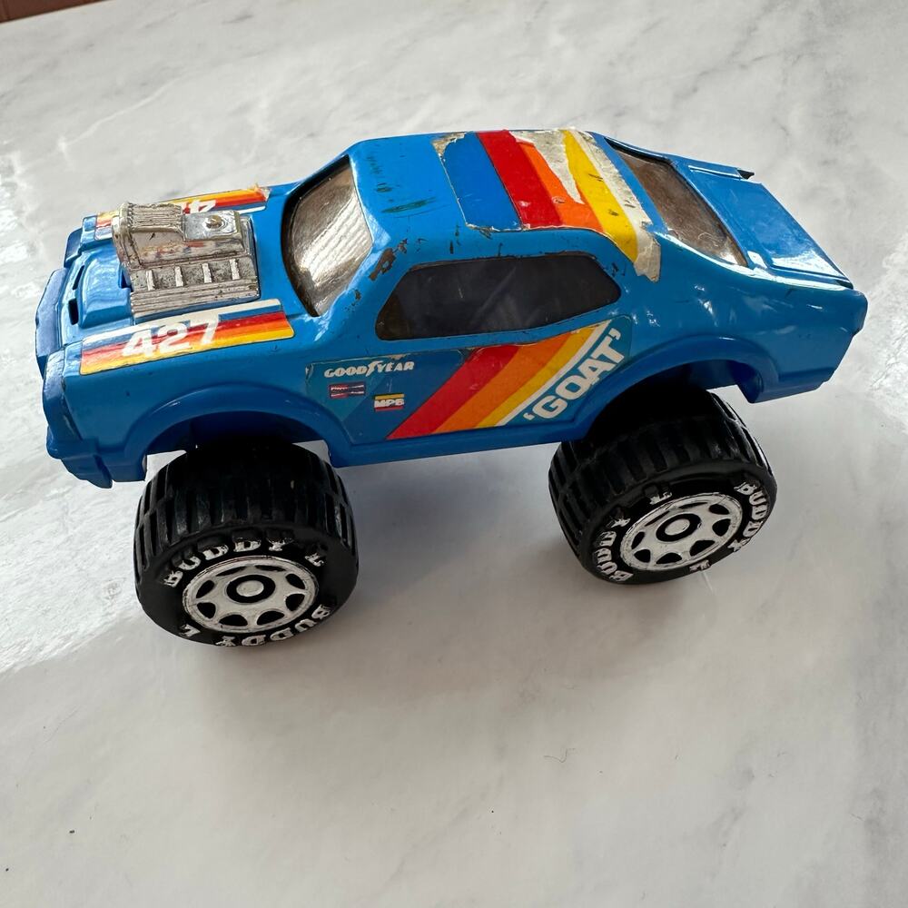 Vintage Buddy L Pontiac GTO GOAT 427 1984 Japan Pressed Steel Car blue